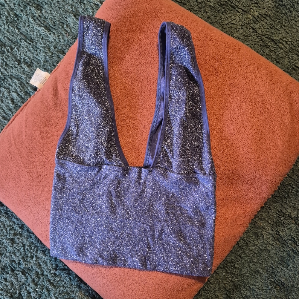Urband Outfitters BDG Plunge Crop Top Blue Glitter XS/S